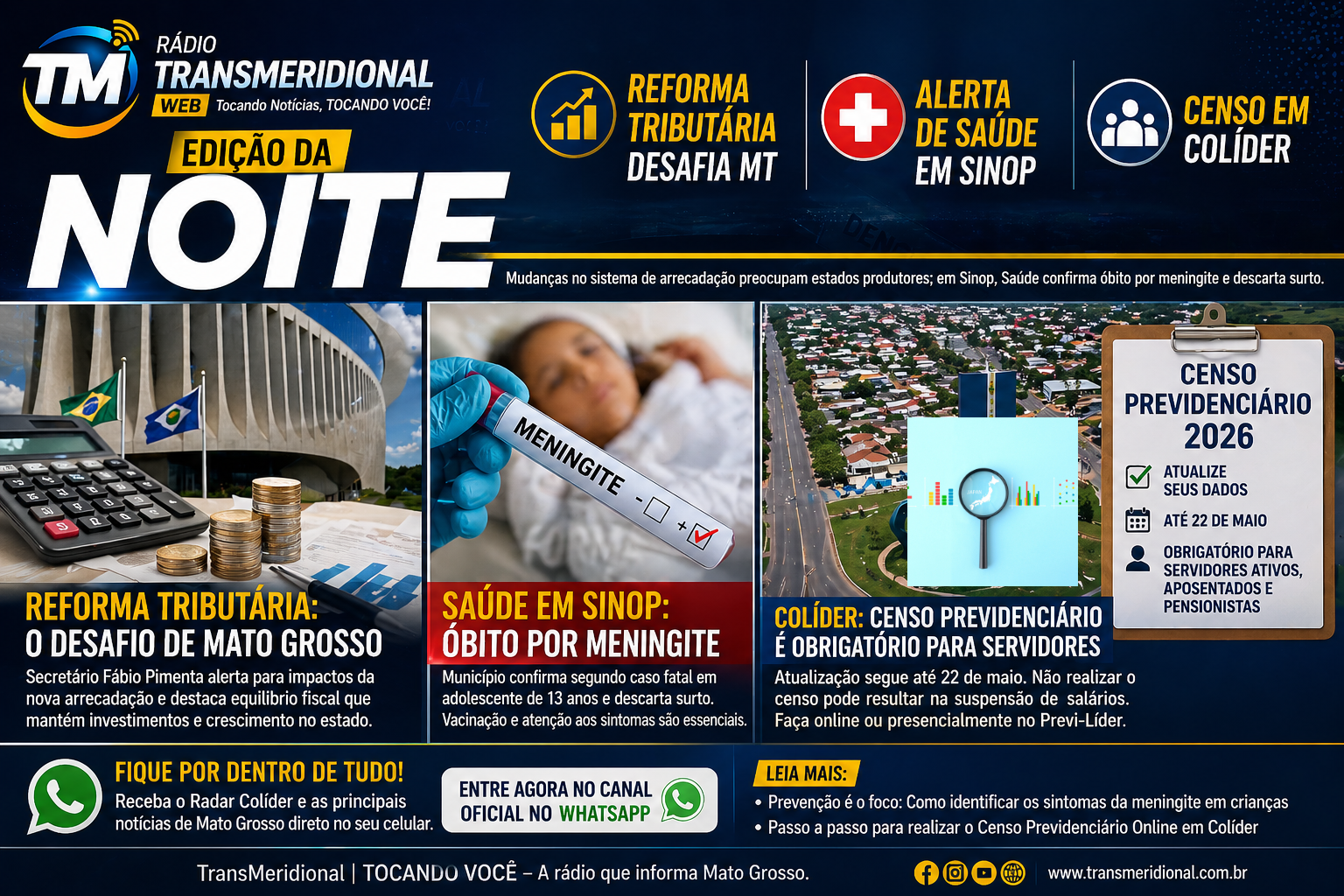 Edição da Noite: Reforma Tributária desafia MT, Alerta de Saúde em Sinop e Censo em Colíder