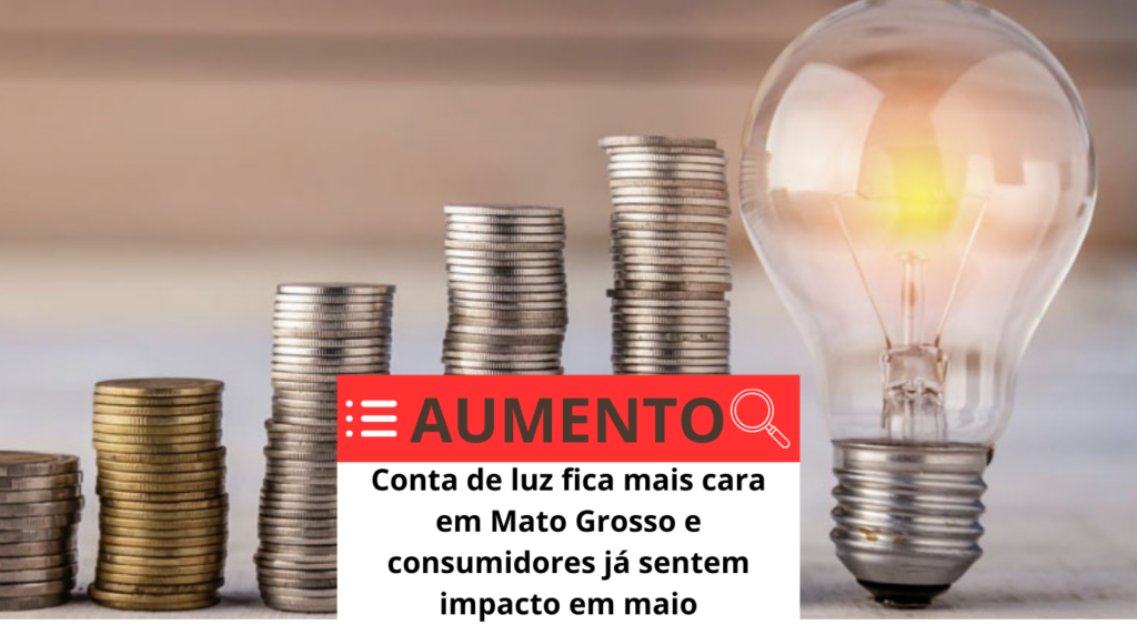 Moedas empilhadas ao lado de uma lâmpada e a manchete.