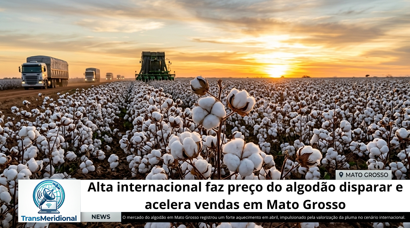 Alta internacional faz preço do algodão disparar e acelera vendas em Mato Grosso Alta internacional faz preço do algodão disparar e acelera vendas em Mato Grosso