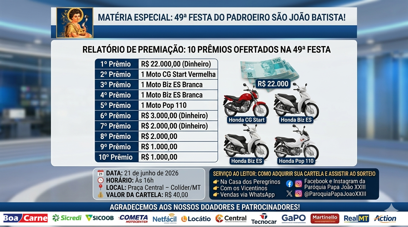 Colíder se prepara para a 49ª Festa de São João Batista com sorteio de R$ 22 mil e quatro motos
