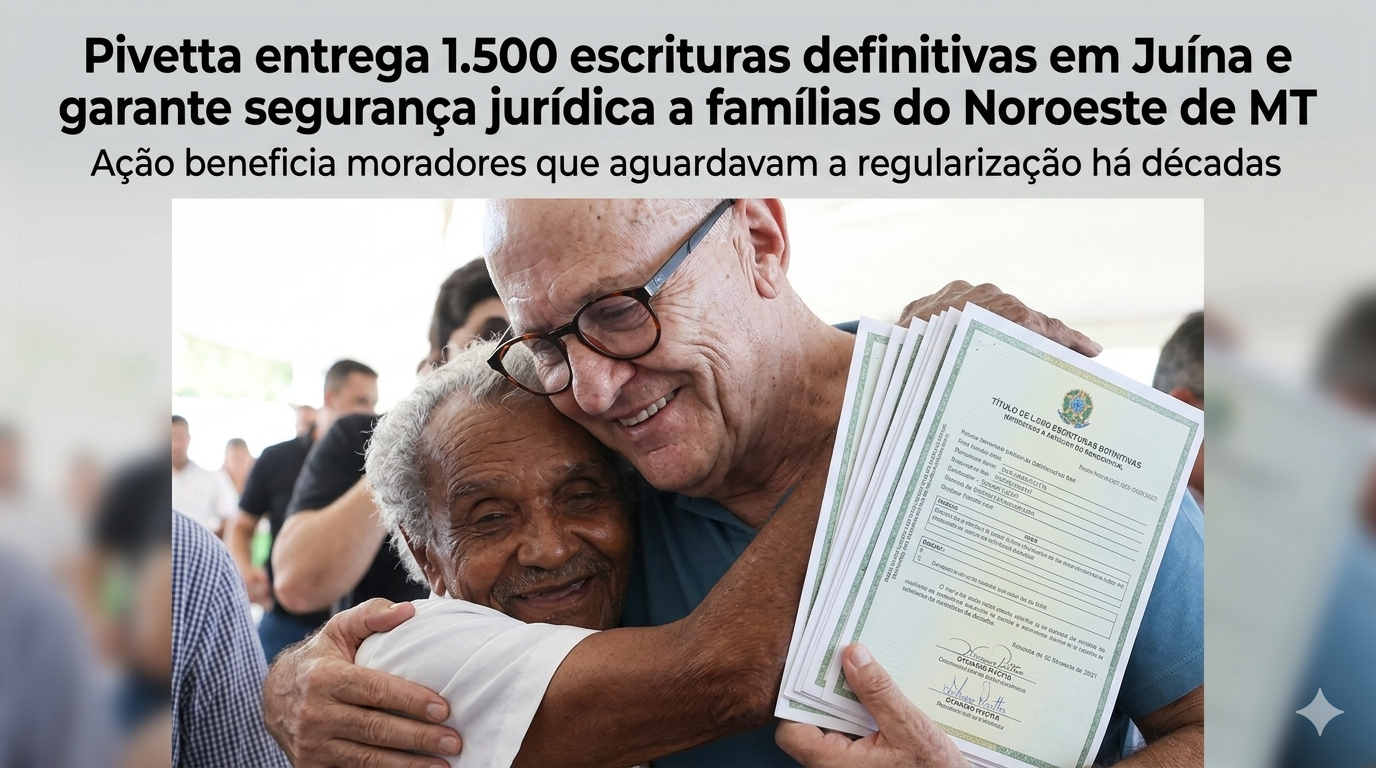 Pivetta entrega 1.500 escrituras definitivas em Juína e garante segurança jurídica a famílias do Noroeste de MT
